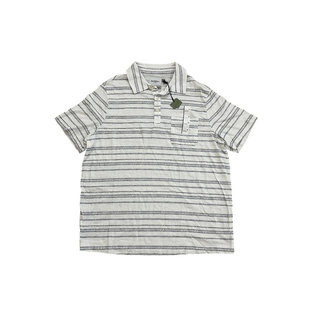 Goodfellow & Co Mens XL White Navy Blue‎ Stripe Short Sleeve Polo Shirt NWT